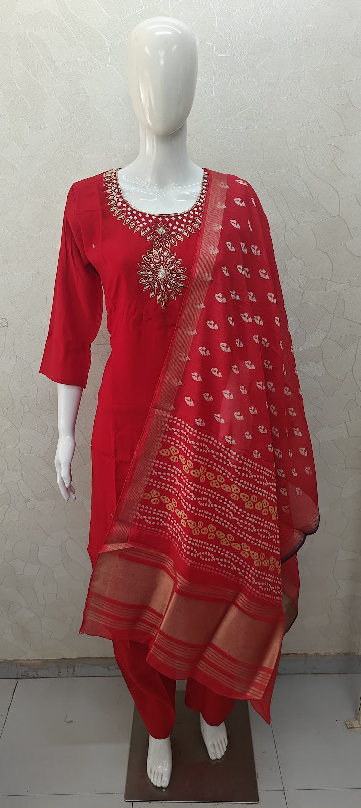 Red Roman Silk Veeha Readymade Pant Style Suits Wholesaler India