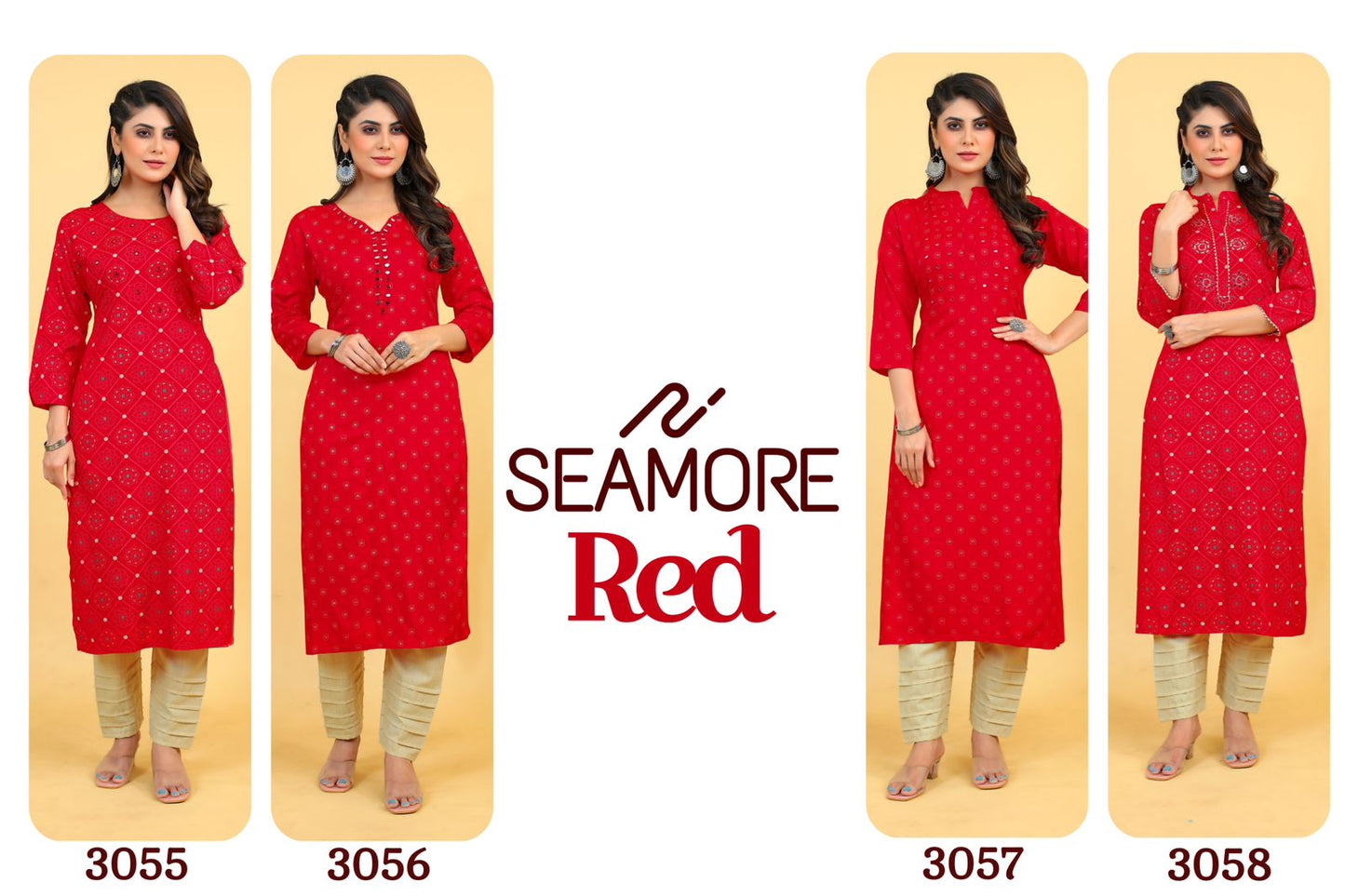 Red Seamore Rayon Straight Cut Kurtis