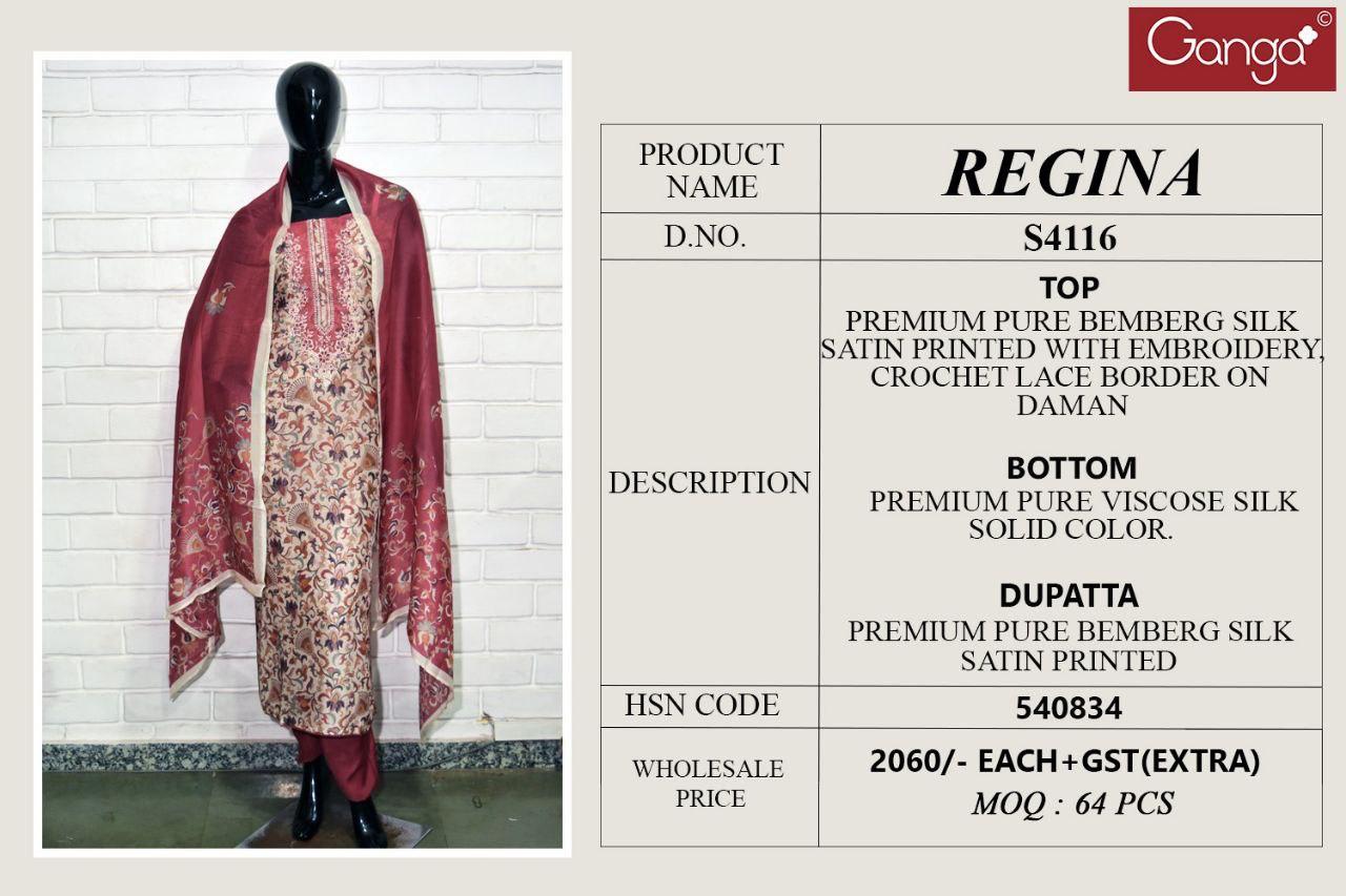 Regina 4116 Ganga Pure Bemberg Pant Style Suits Wholesaler Ahmedabad