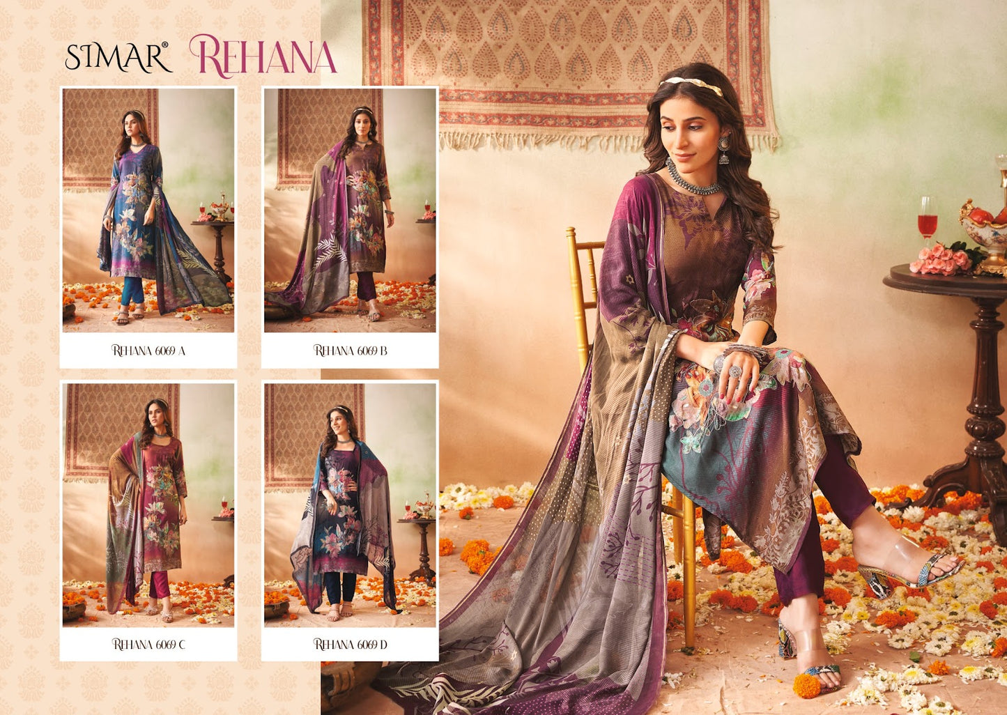 Rehana Simar Muslin Pant Style Suits Wholesaler