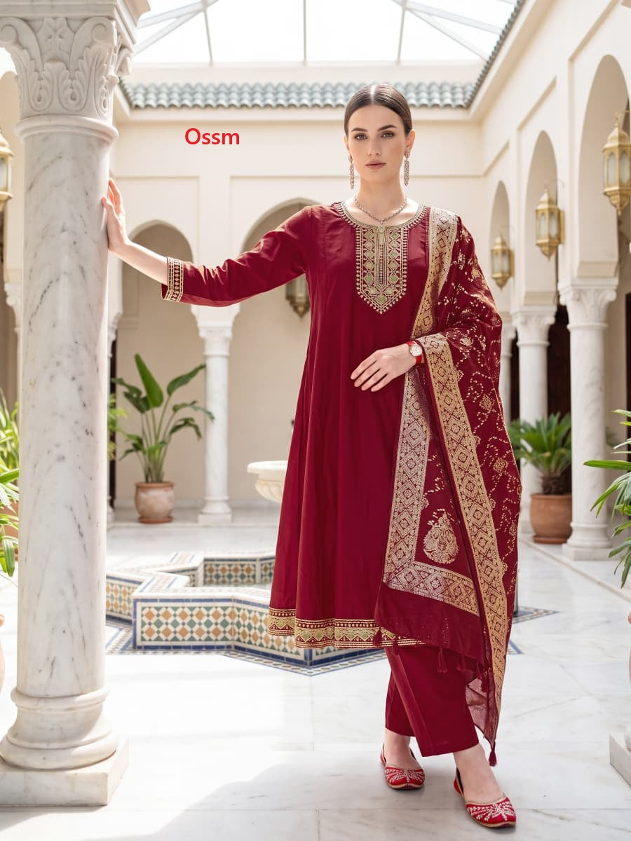 Resham Vol 3 Ossm Roman Silk Readymade Anarkali Suits Wholesale