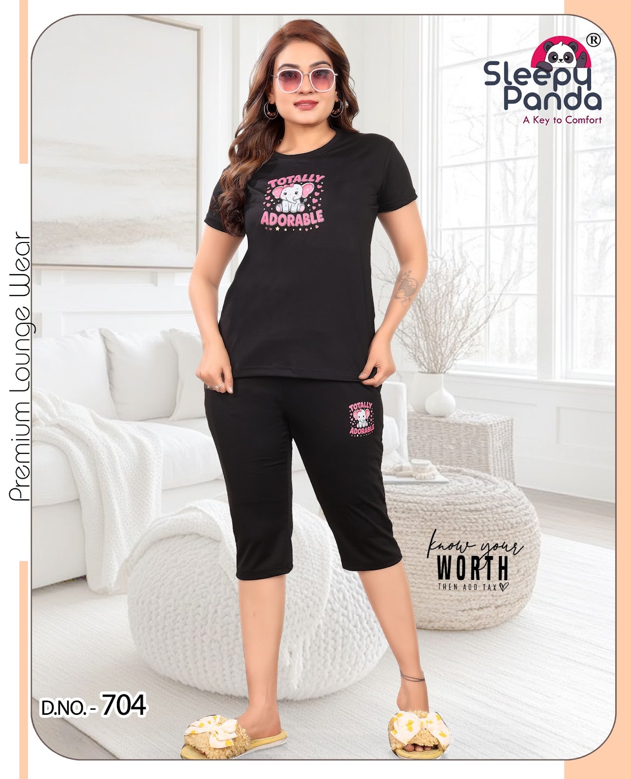 Revti 704 Sleepy Panda Tencil Lycra Capri Night Suits Exporter Ahmedabad