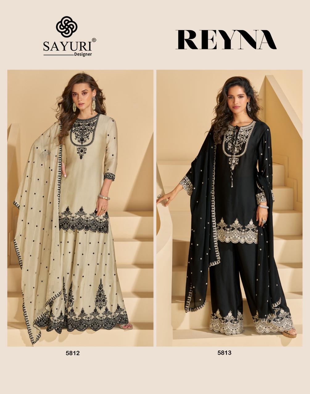Reyna Sayuri Chinon Silk Readymade Plazzo Style Suits Manufacturer