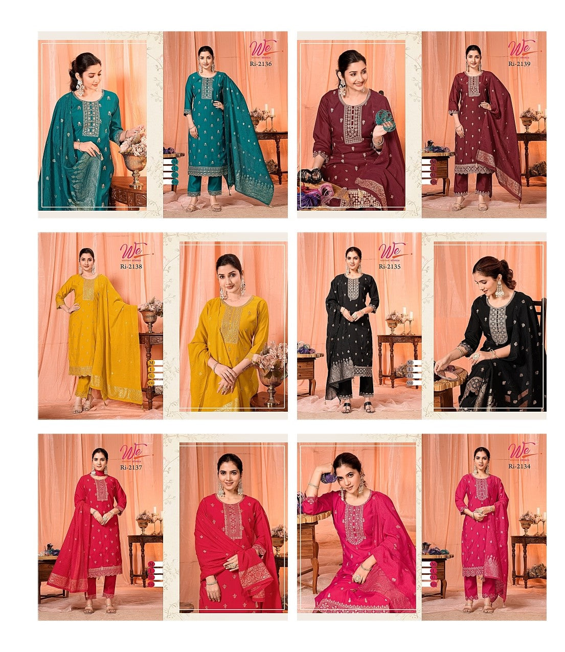 Ri 2134-2139 Women Ethnics Roman Readymade Pant Style Suits Supplier Ahmedabad