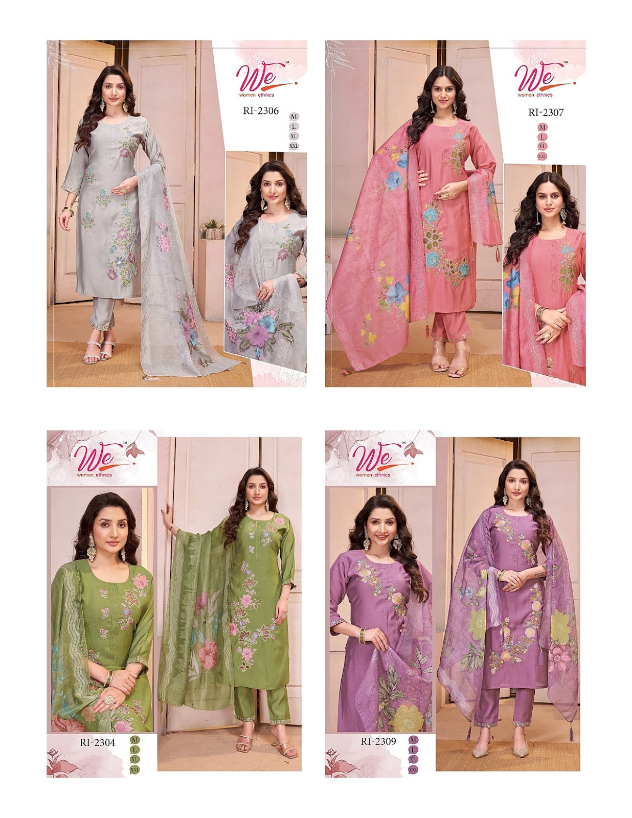 Ri 2304-2309 Women Ethnics Roman Readymade Pant Style Suits Exporter Ahmedabad