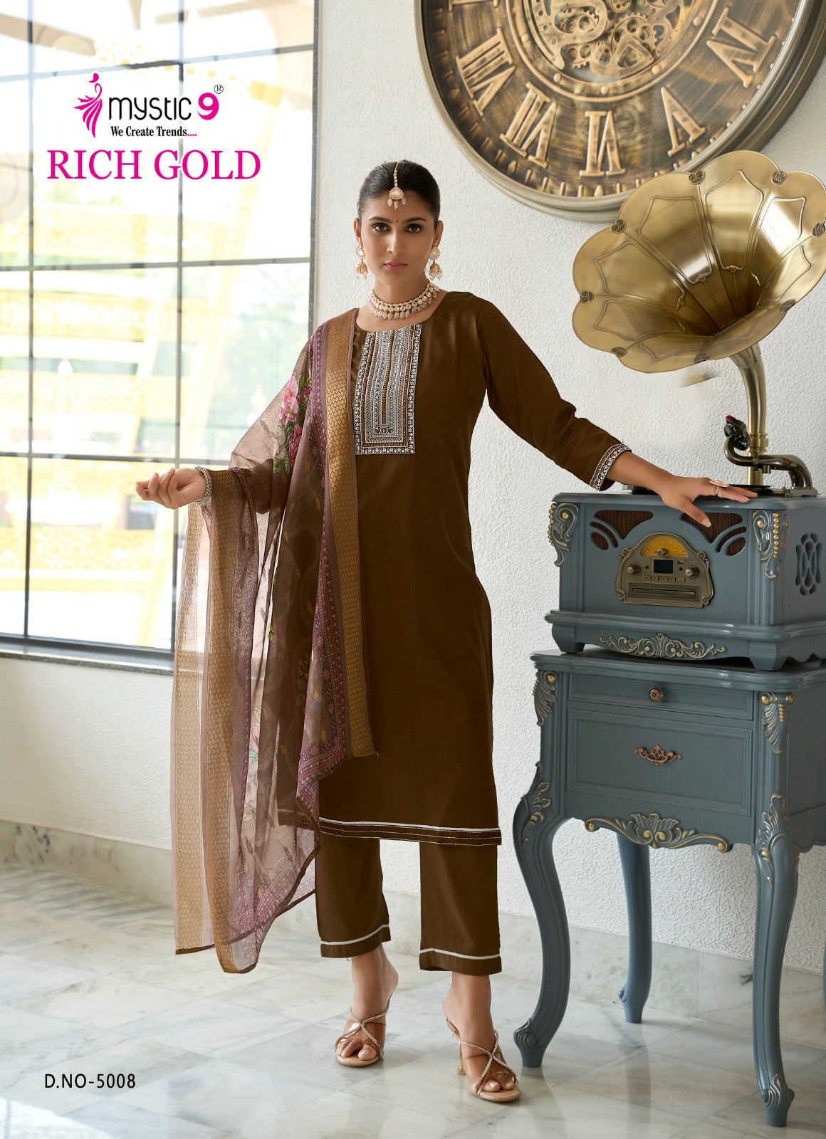 Rich Gold Vol 5 Mystic 9 Cotton Readymade Pant Style Suits Exporter Ahmedabad