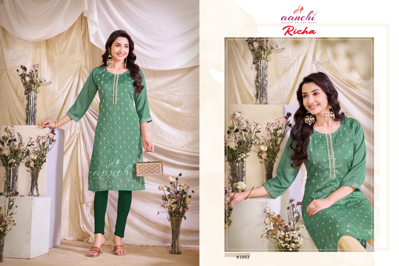 Richa Aanchi Vichitra Silk Long Straight Kurti Wholesaler