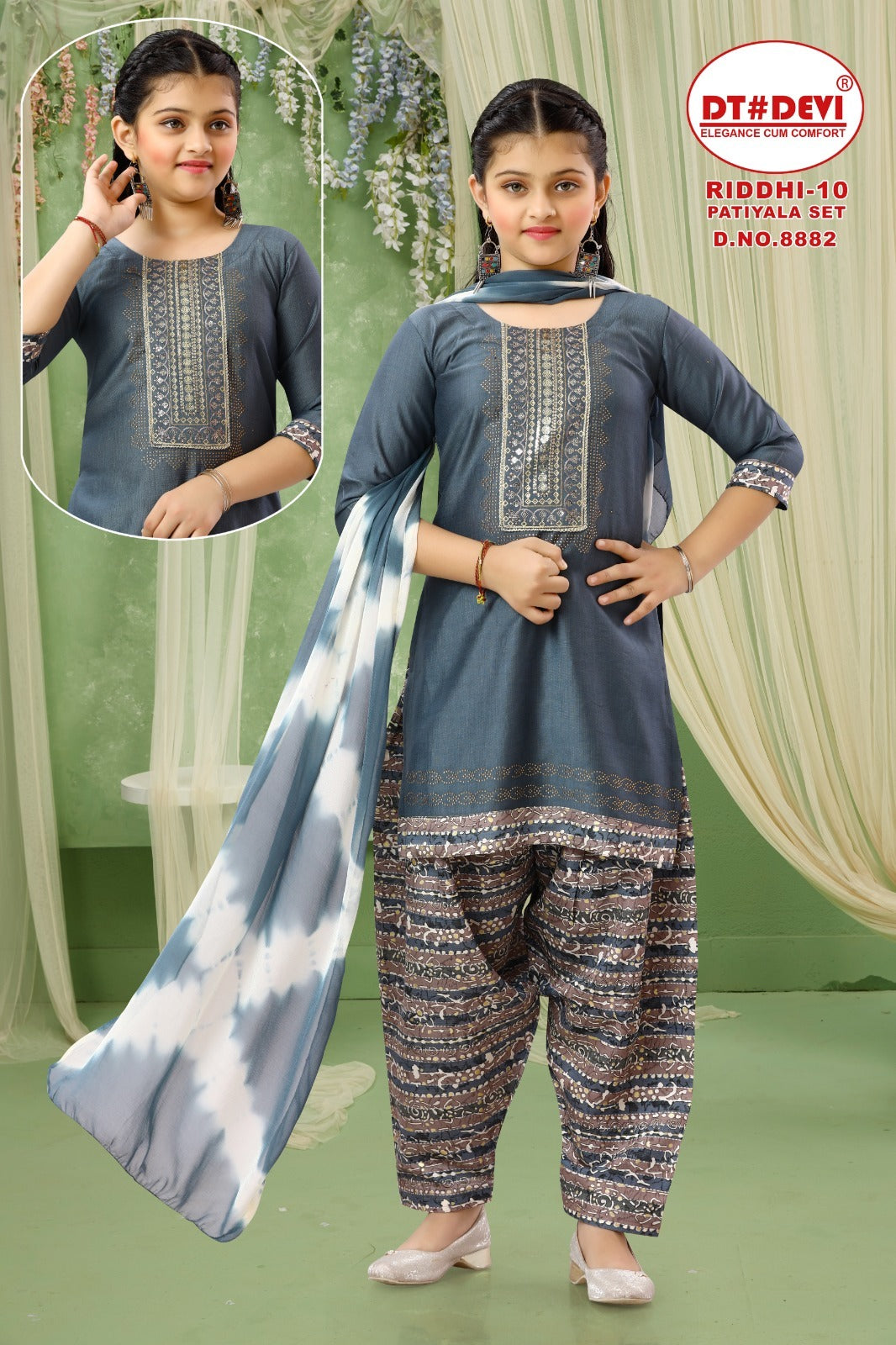 Riddhi Vol 10 8882 Dt Devi Vetican Girls Readymade Patiyala Suits Manufacturer Ahmedabad