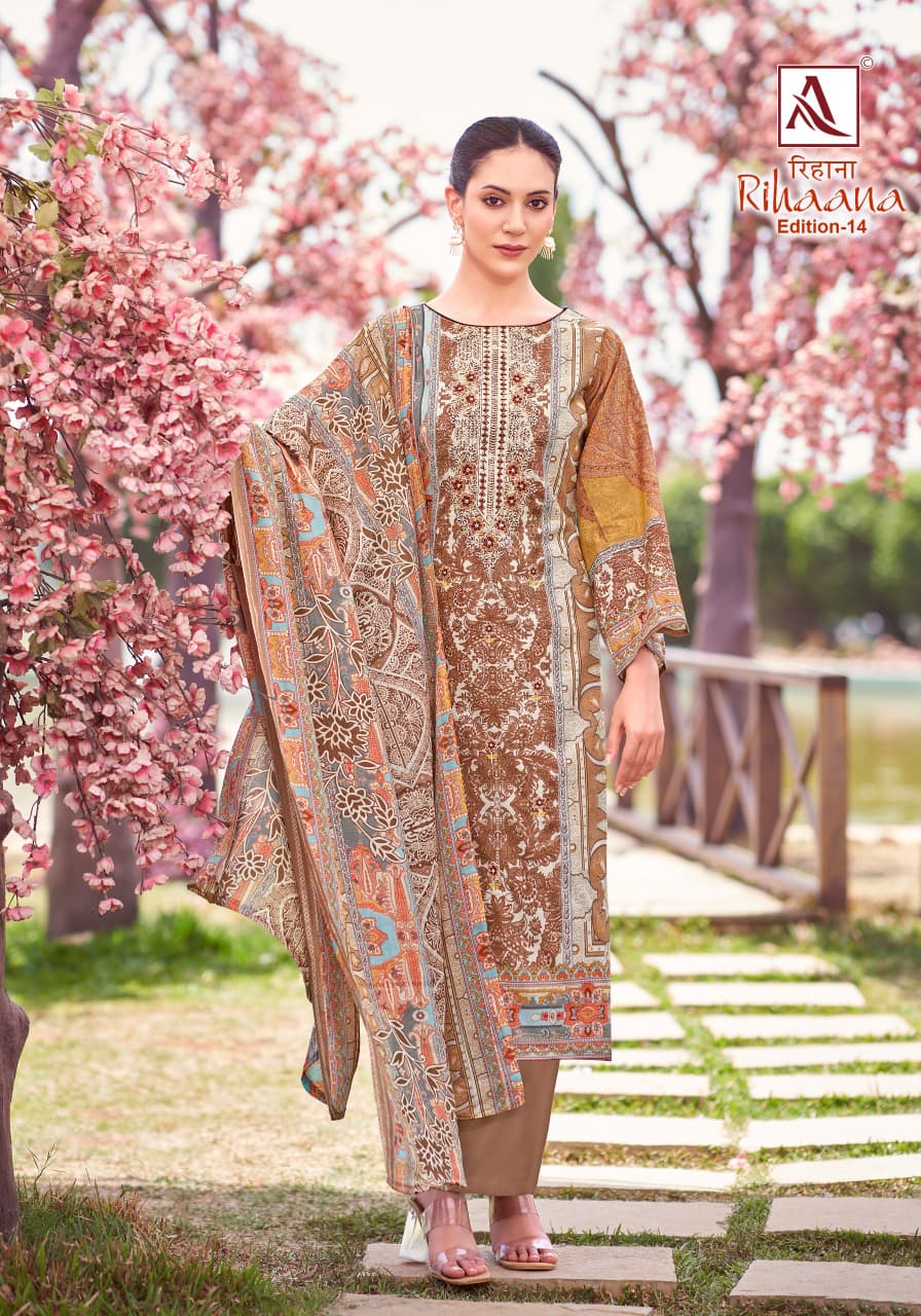 Rihaana Edition 14 Alok Cambric Cotton Karachi Salwar Suits Exporter