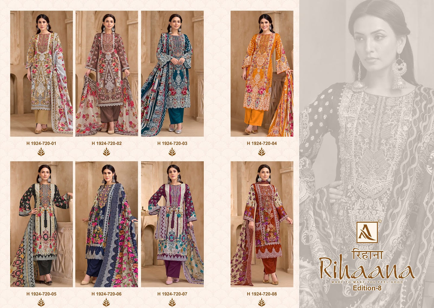 Rihaana Edition 8 Alok Cambric Cotton Karachi Salwar Suits Wholesaler India