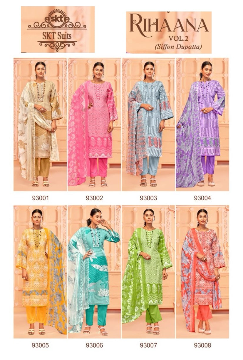 Rihaana Vol 2 Skt Pure Cotton Cotton Dress Material Chiffon Dupatta Supplier India