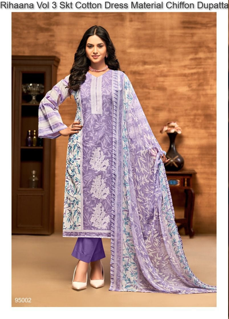 Rihaana Vol 3 Skt Cotton Dress Material Chiffon Dupatta Supplier Gujarat