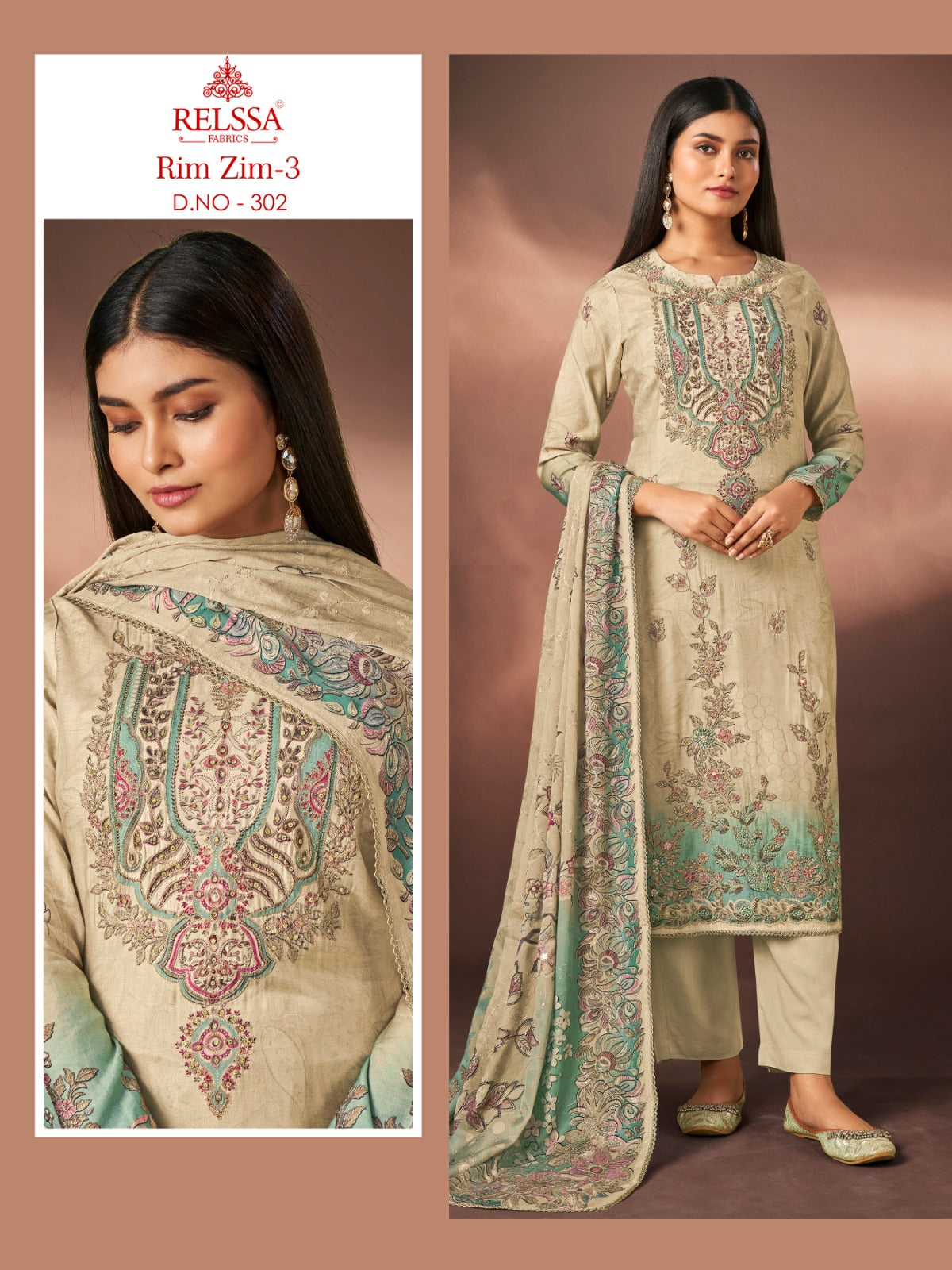 Rim Zim 3 Relssa Fabrics Maslin Pant Style Suits Supplier India