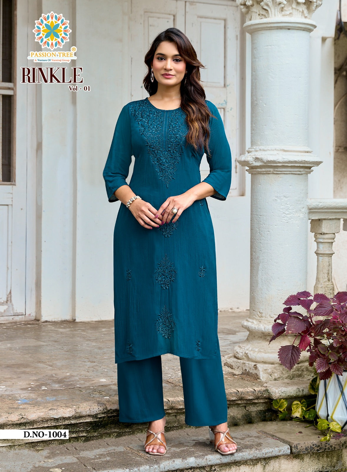 Rinkle Vol 1 Passion Tree Reyon Kurti Plazzo Set Supplier Gujarat