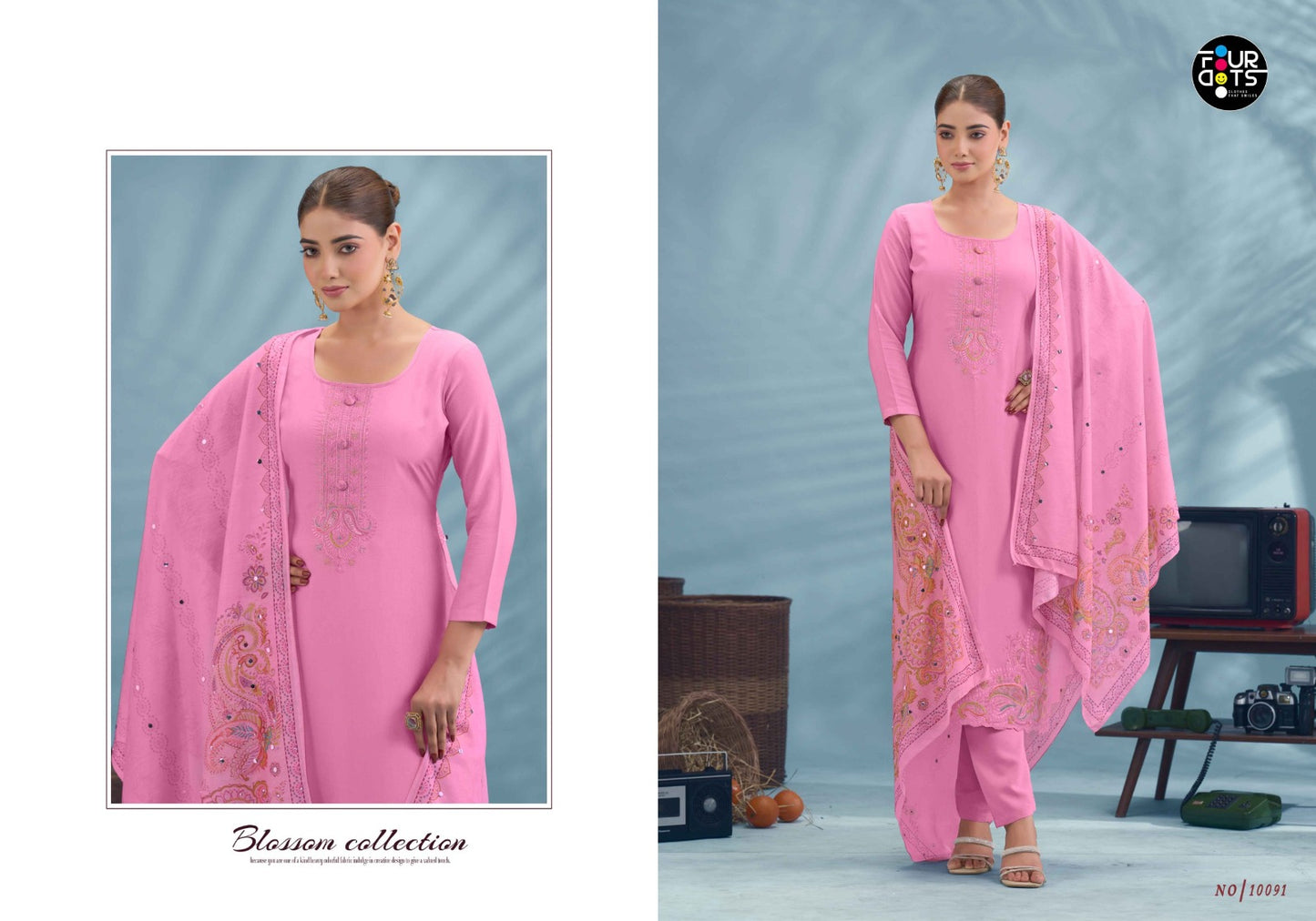 Riona Four Dots Muslin Pant Style Suits Exporter Ahmedabad