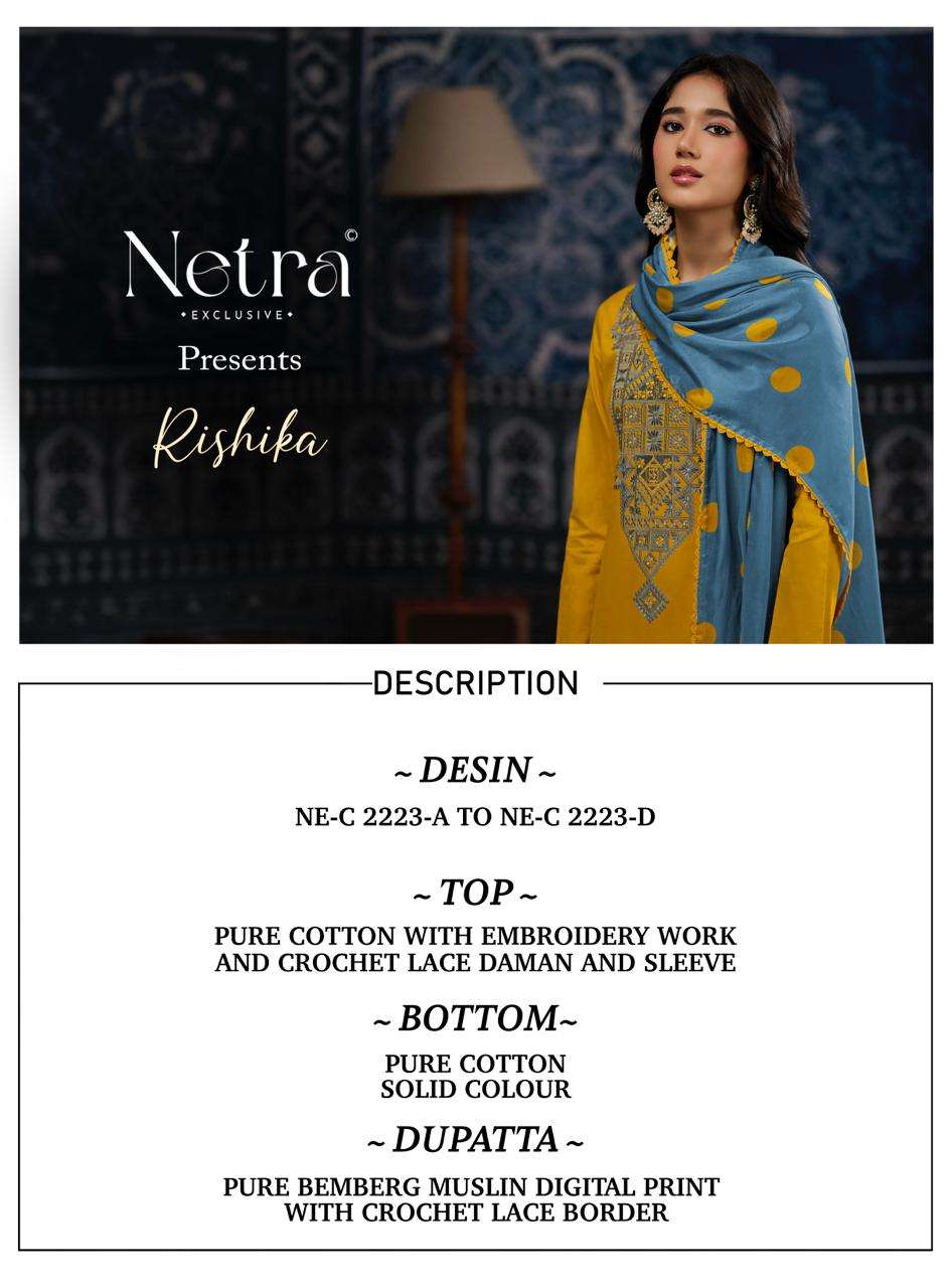 Rishika Netra Cotton Pant Style Suits Manufacturer