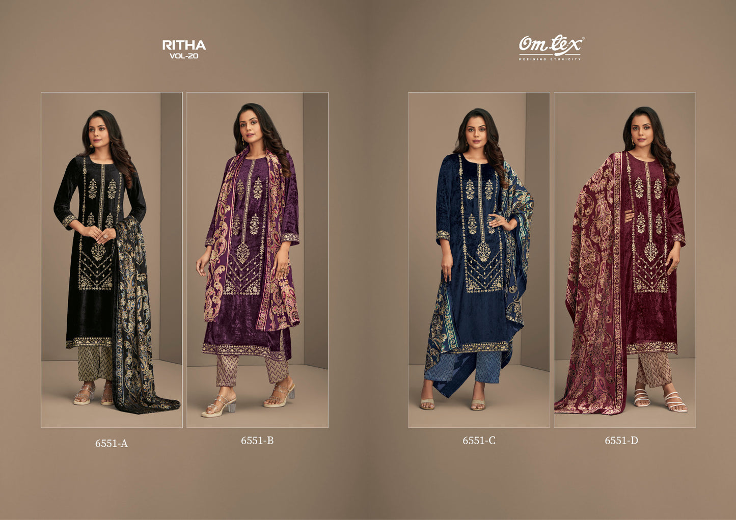 Ritha Vol 20 Omtex Pure Viscose Velvet Suits Manufacturer India