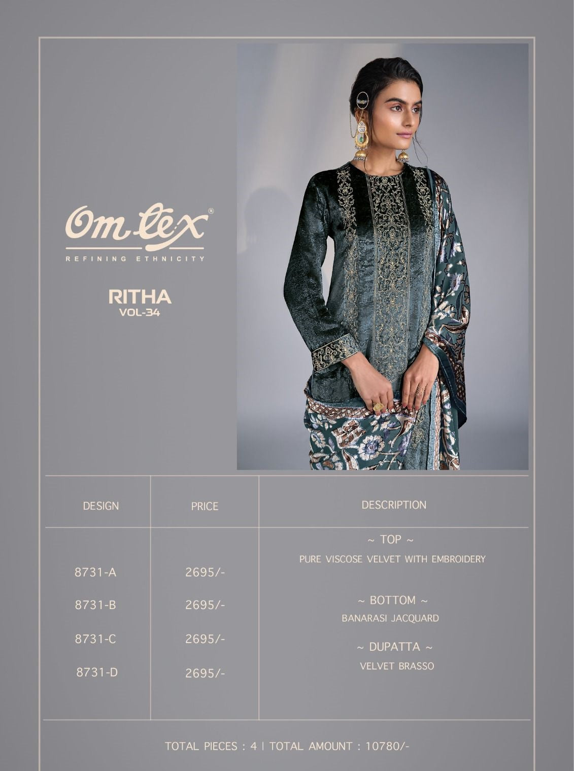 Ritha Vol 34 Omtex Pure Viscose Velvet Suits Exporter Gujarat