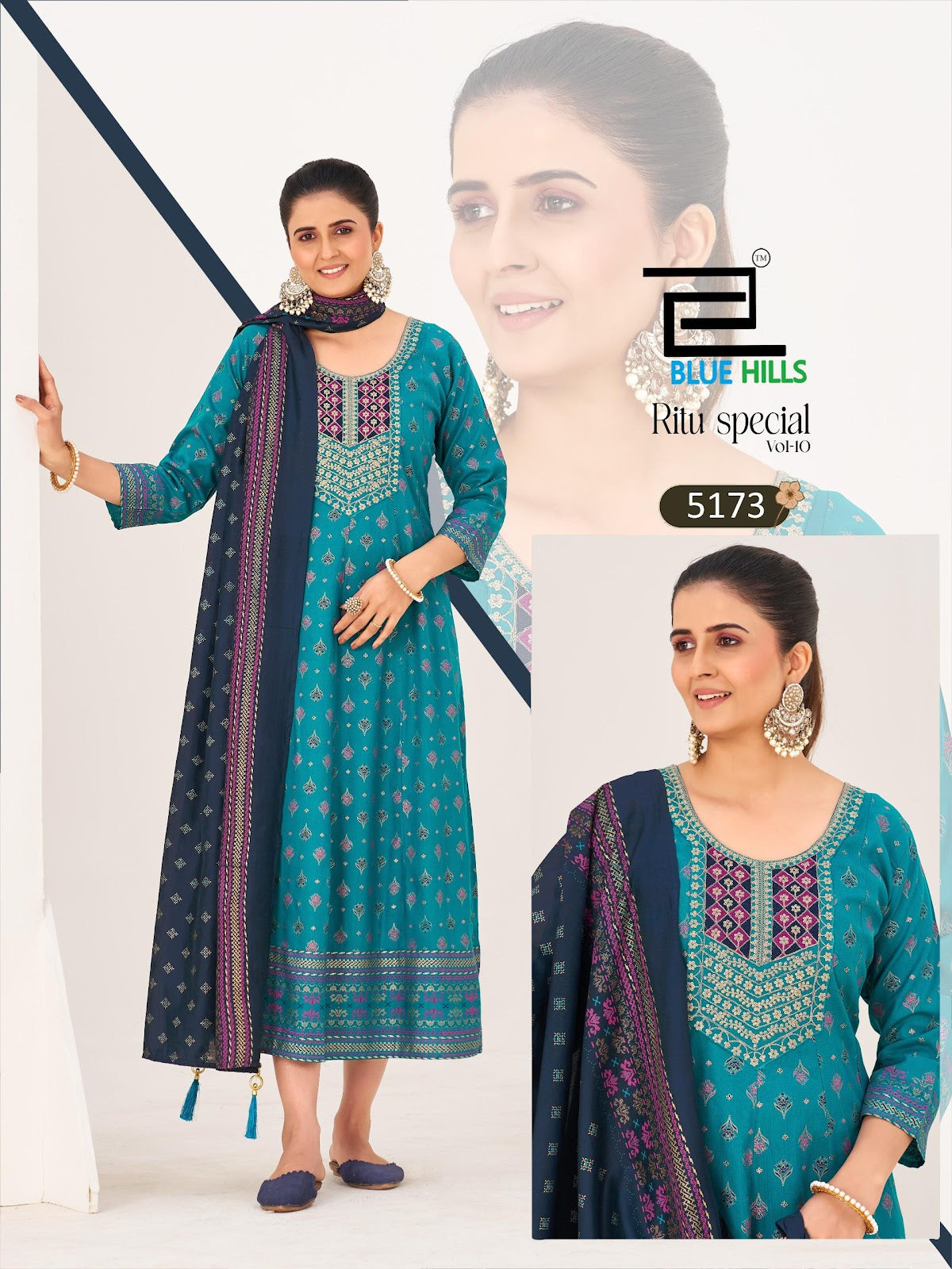 Ritu Special Vol 10 Blue Hills Rayon 14Kg Kurti Dupatta Set Exporter Gujarat