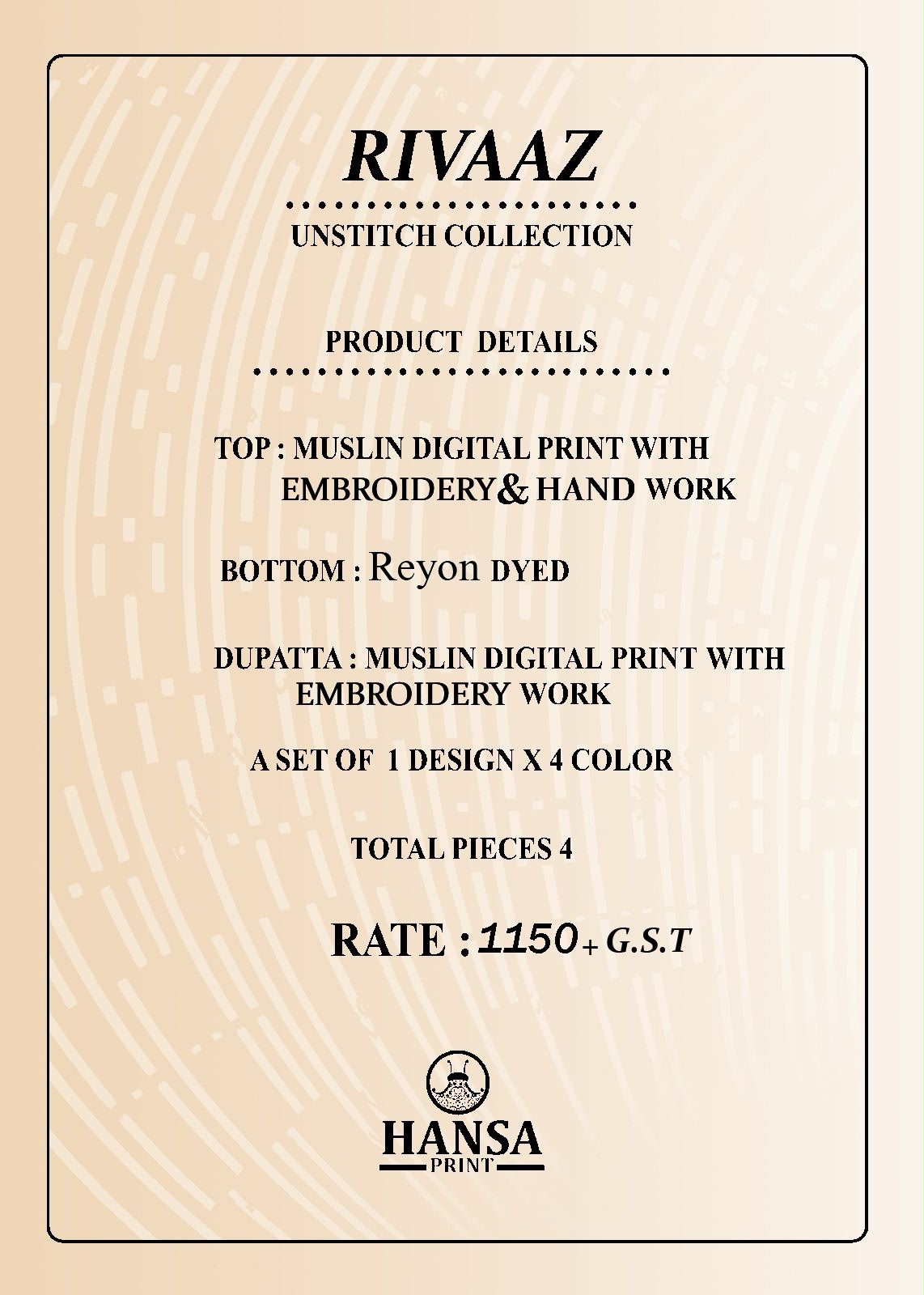 Rivaaz 78002 Hansa Prints Muslin Pant Style Suits Wholesale