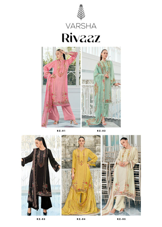 Rivaaz Varsha Fashions Viscose Chinon Plazzo Style Suits
