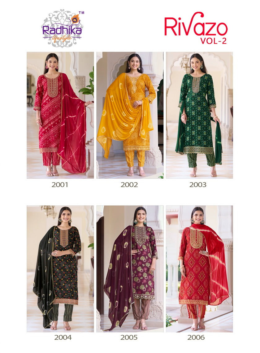 Rivazo Vol 2 Radhika Lifestyle Reyon Readymade Pant Style Suits Supplier Gujarat