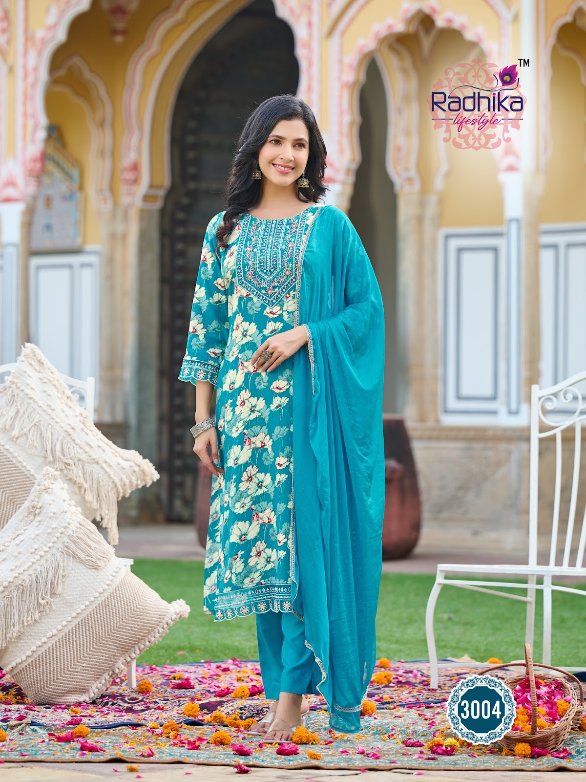 Rivazo Vol 3 Radhika Lifestyle Reyon Readymade Pant Style Suits Supplier Gujarat