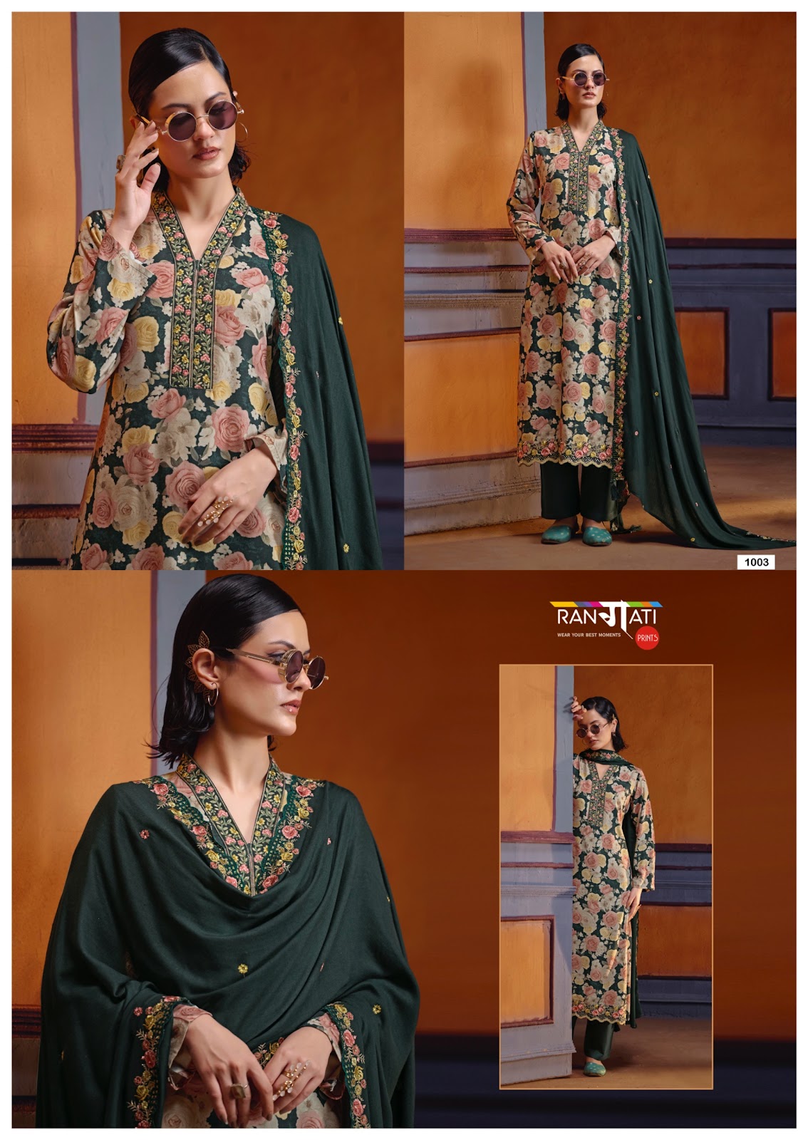 Rivera Rangati Prints Pashmina Suits Supplier