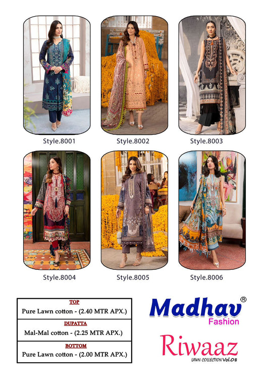 Riwaaz Vol 8 Madhav Fashion Lawn Cotton Karachi Salwar Suits