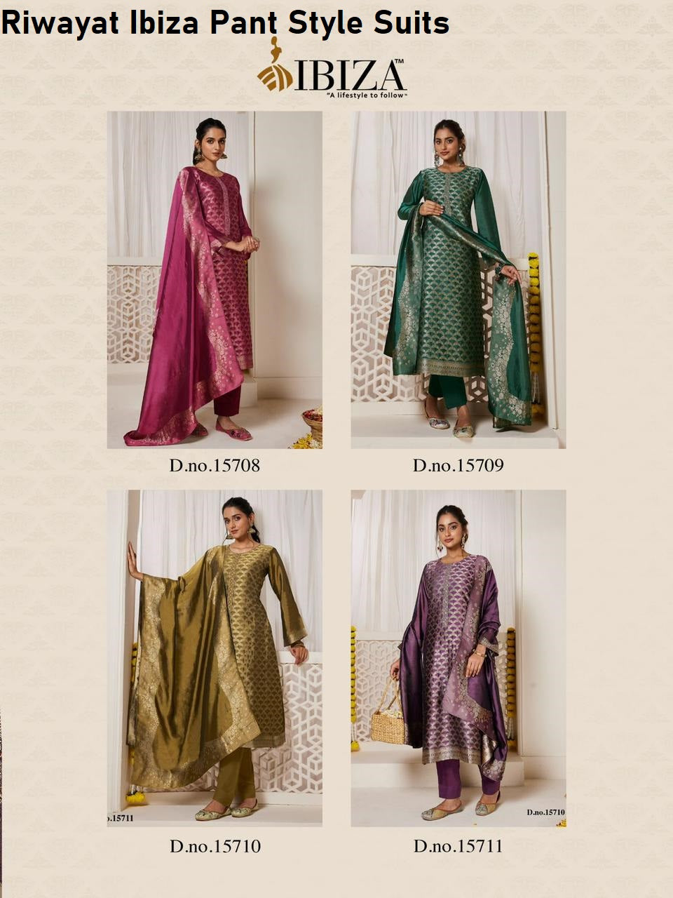 Riwayat Ibiza Silk Jacquard Pant Style Suits Wholesaler Ahmedabad