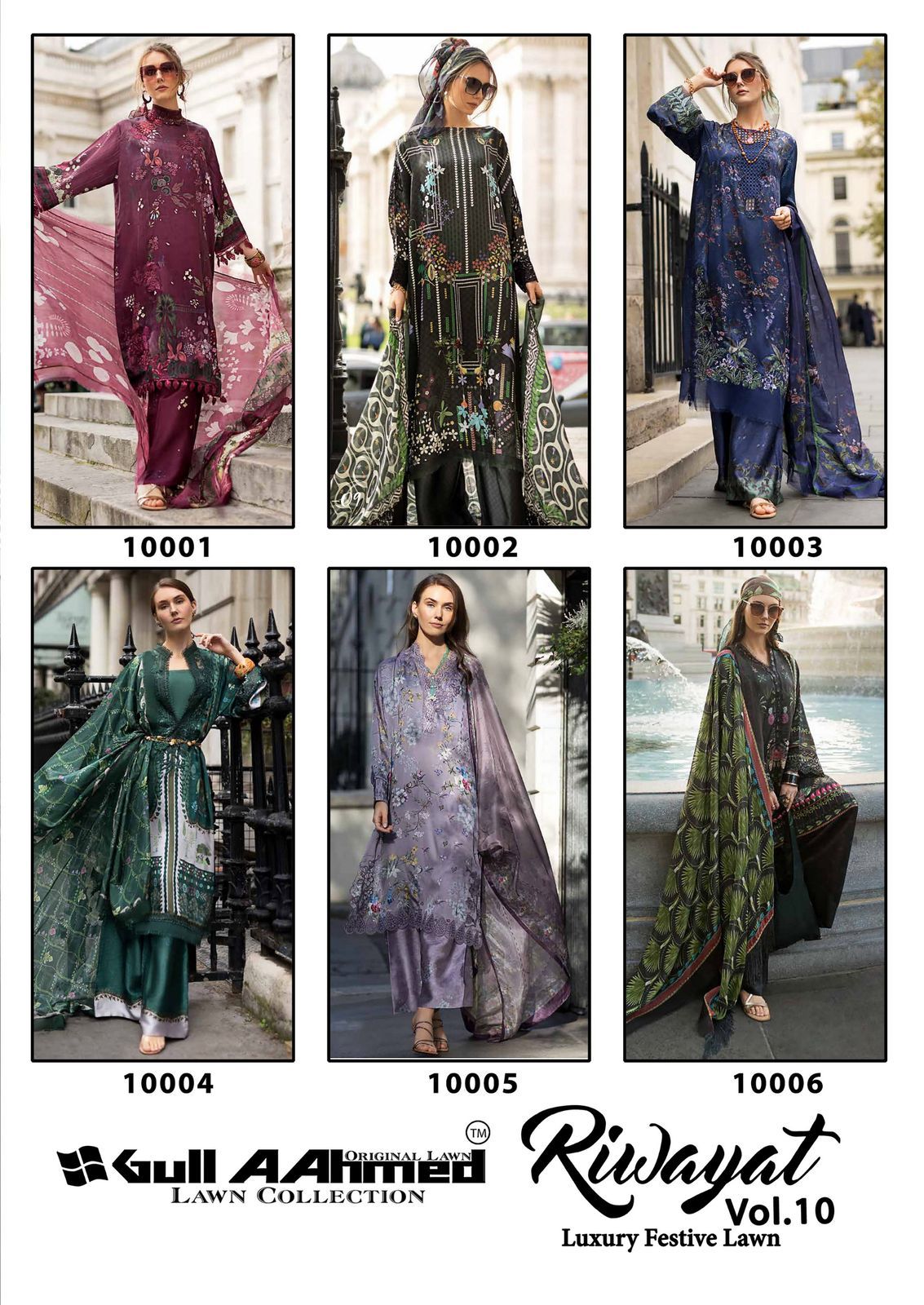 Riwayat Vol 10 Luxury Festive Lawn Gul Ahmed Karachi Salwar Suits Exporter Gujarat