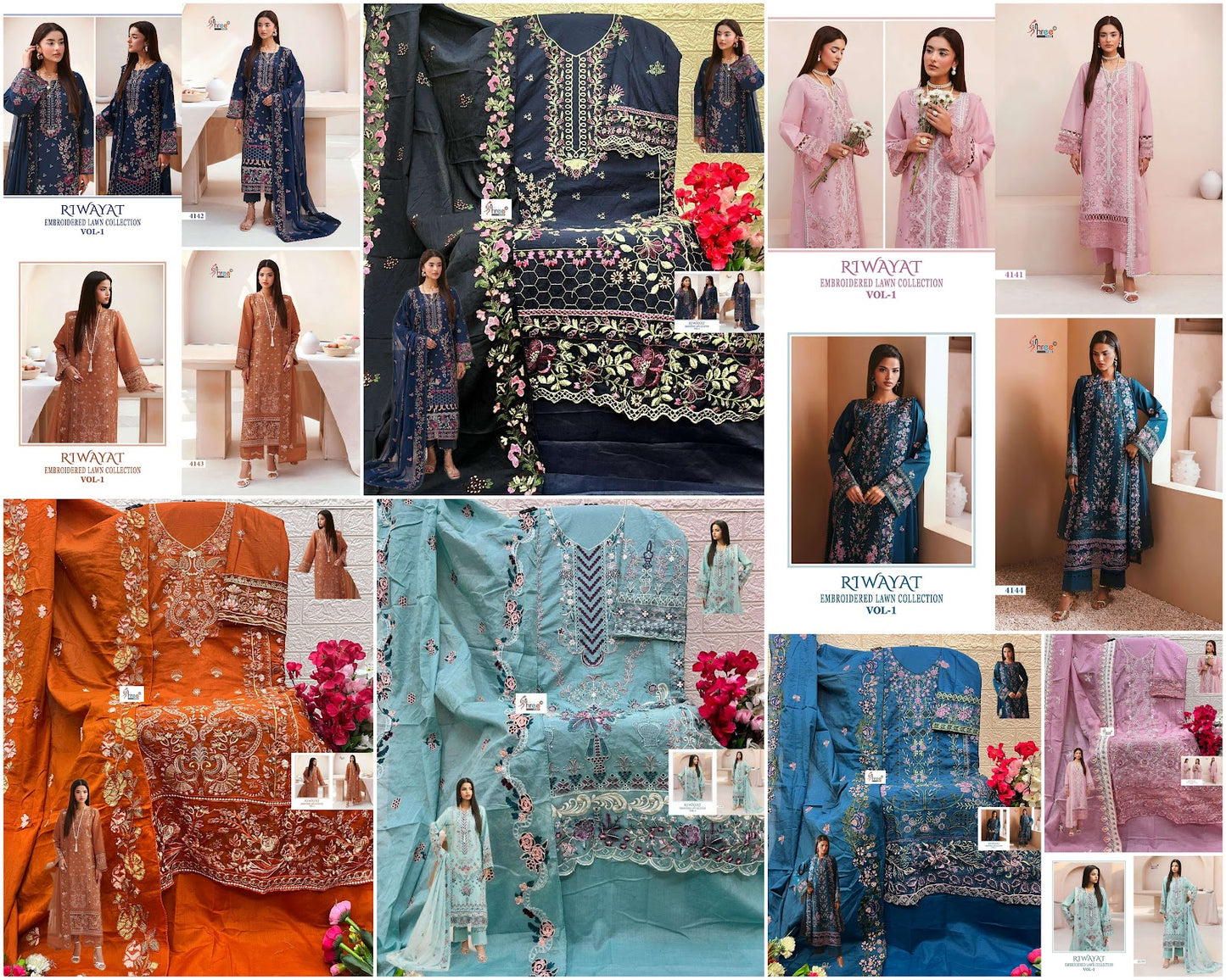 Riwayat Vol 1 Embroidered Lawn Collection Shree Fabs Cotton Pakistani Salwar Suits Wholesale Rate