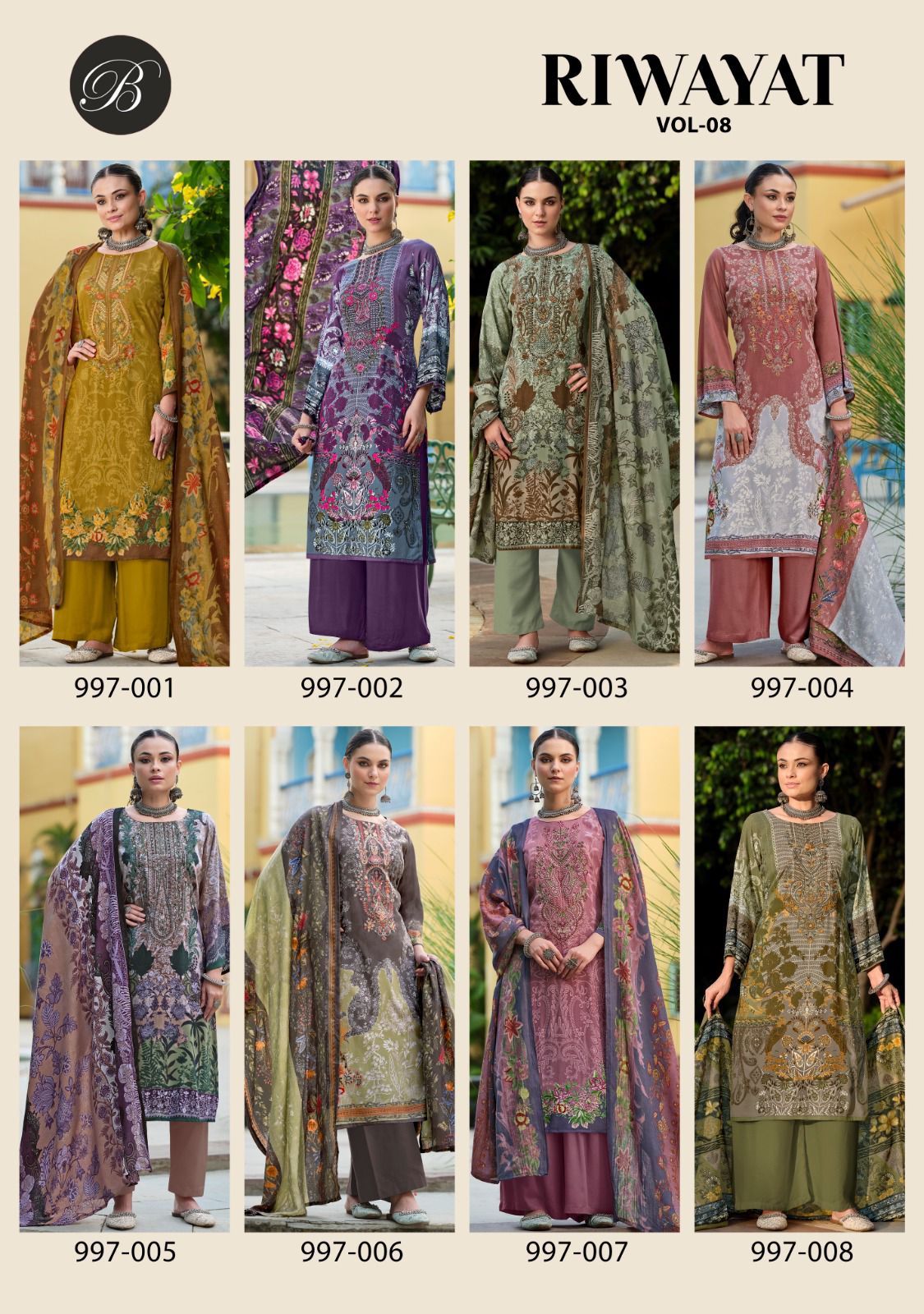 Riwayat Vol 8 Belliza Designer Studio Viscose Rayon Karachi Salwar Suits Supplier Gujarat