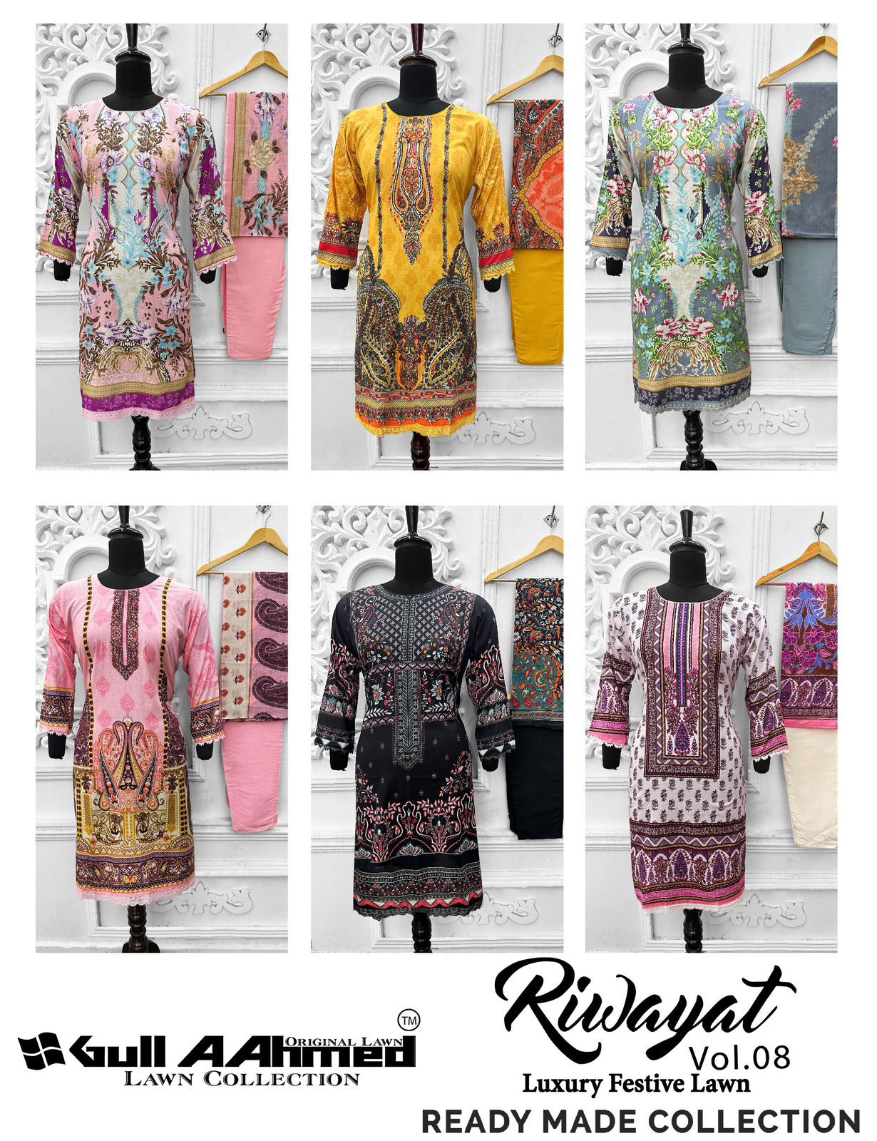 Riwayat Vol 8 Luxury Festive Lawn Gul Ahmed Karachi Readymade Suits Exporter Ahmedabad