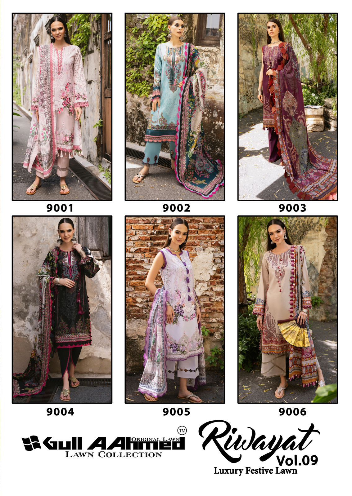 Riwayat Vol 9 Luxury Festive Lawn Gul Ahmed Karachi Salwar Suits Supplier