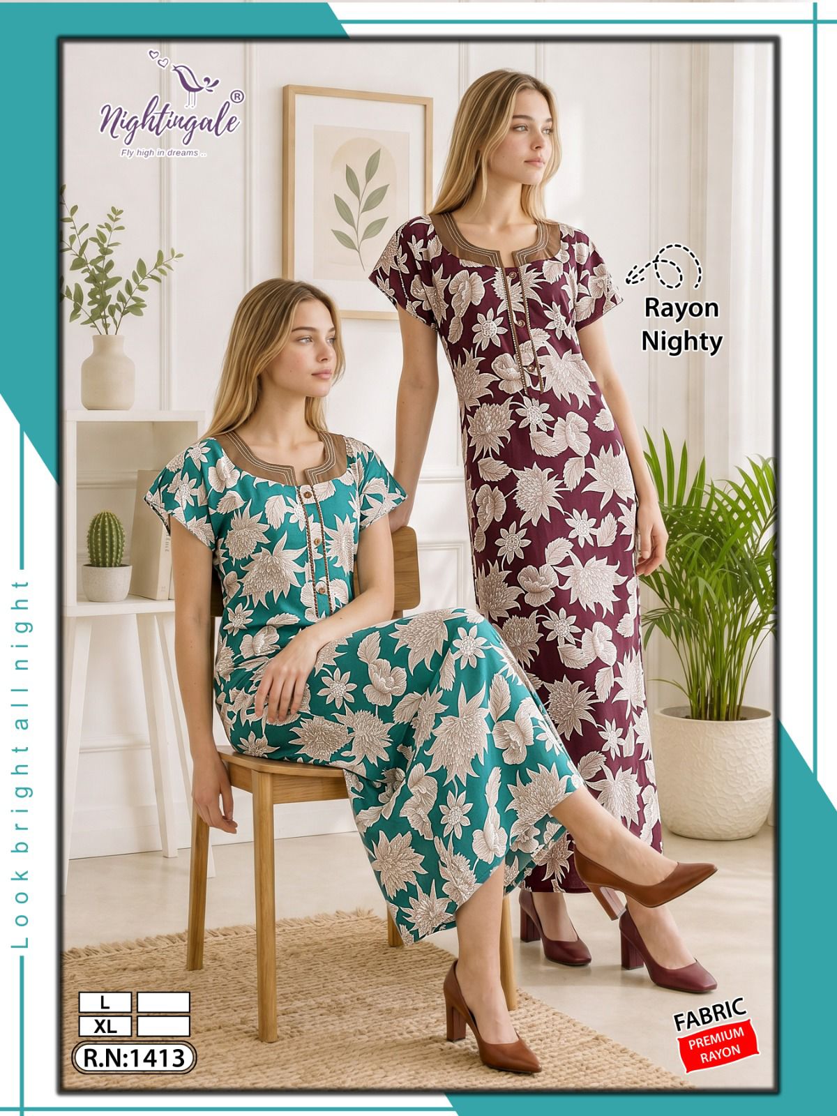 Rn 1413 Nightingale Rayon Night Gowns Wholesale Price