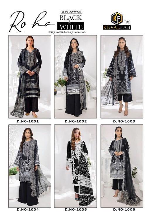 Roha Black-White Keval Fab Cotton Karachi Salwar Suits