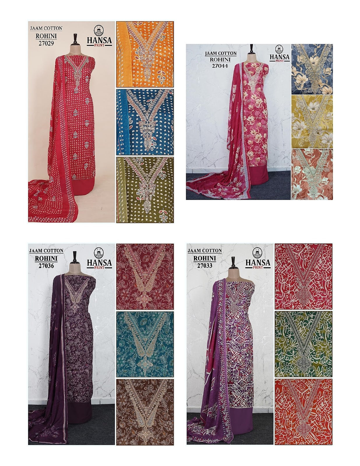 Rohini Hansa Prints Jaam Cotton Salwar Suits Wholesale Rate