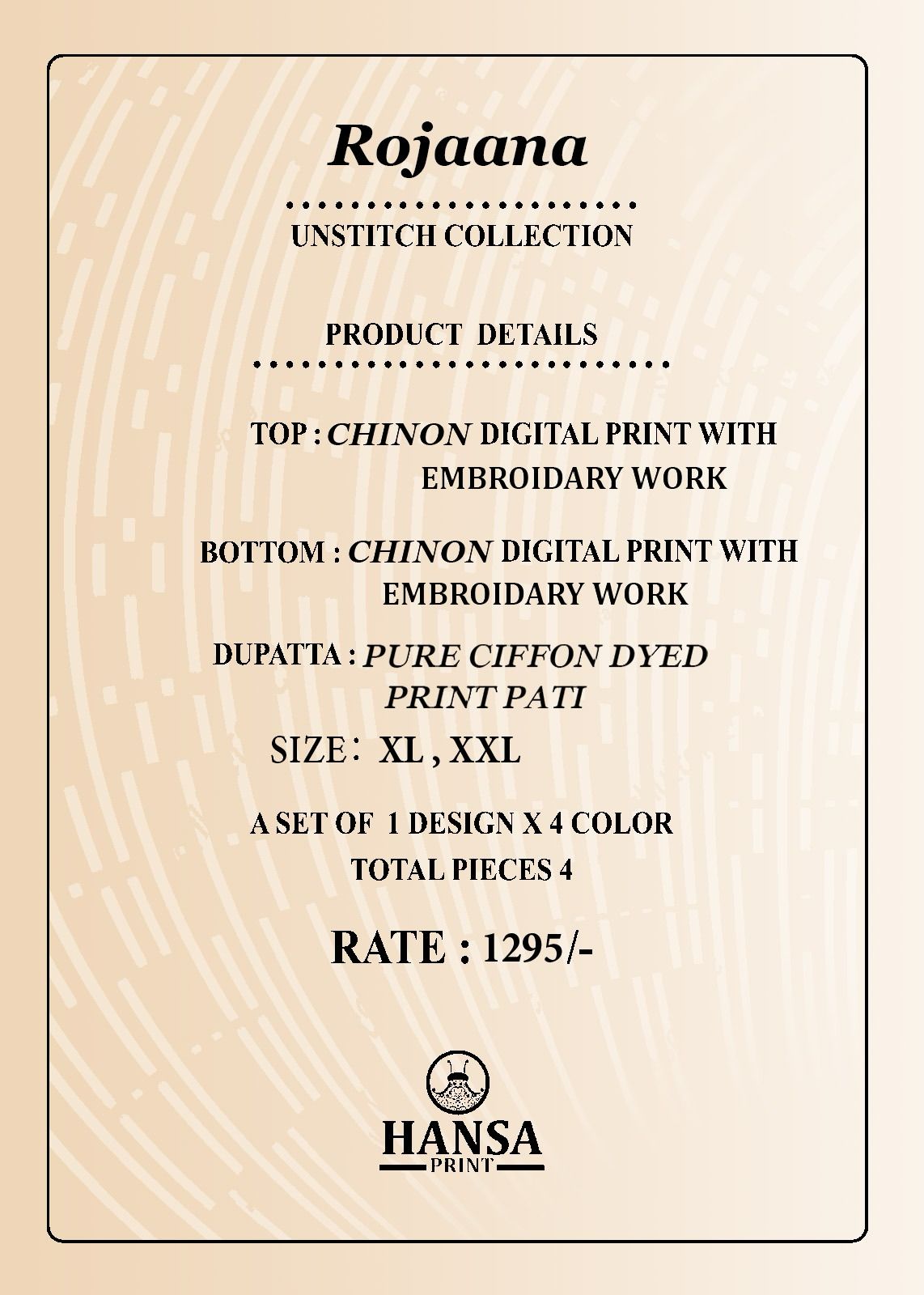 Rojaana Hansa Prints Chinon Readymade Plazzo Style Suits Supplier Gujarat