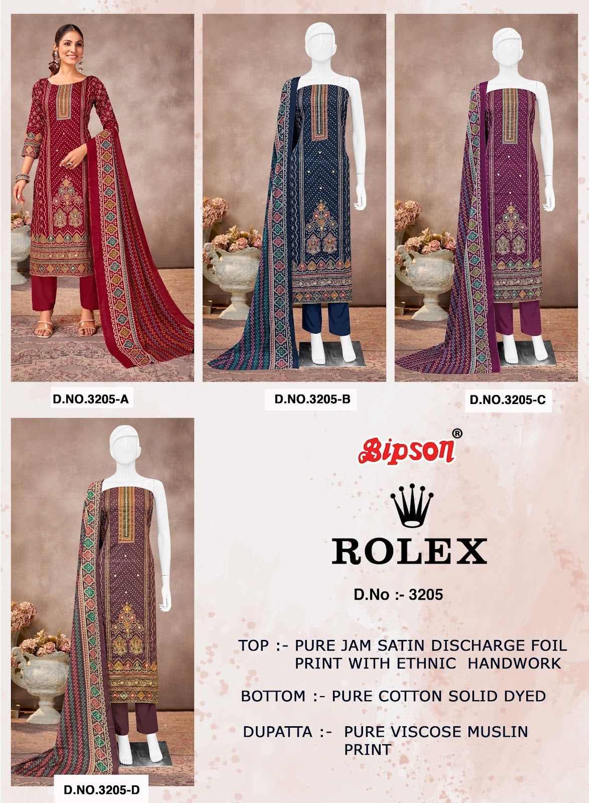 Rolex 3205 Bipson Prints Pure Jaam Pant Style Suits Manufacturer India