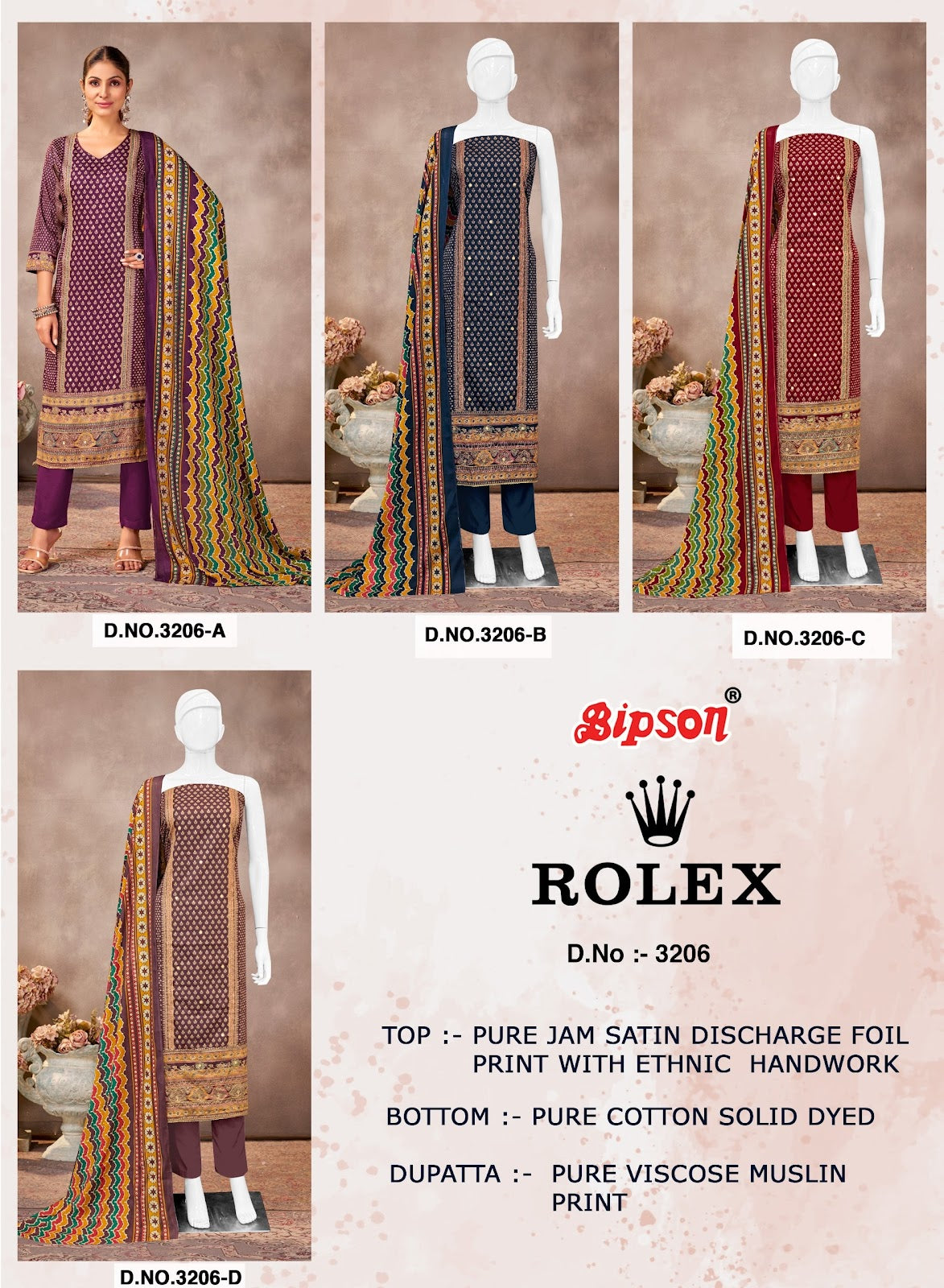 Rolex 3206 Bipson Prints Pure Jaam Pant Style Suits Wholesale Price