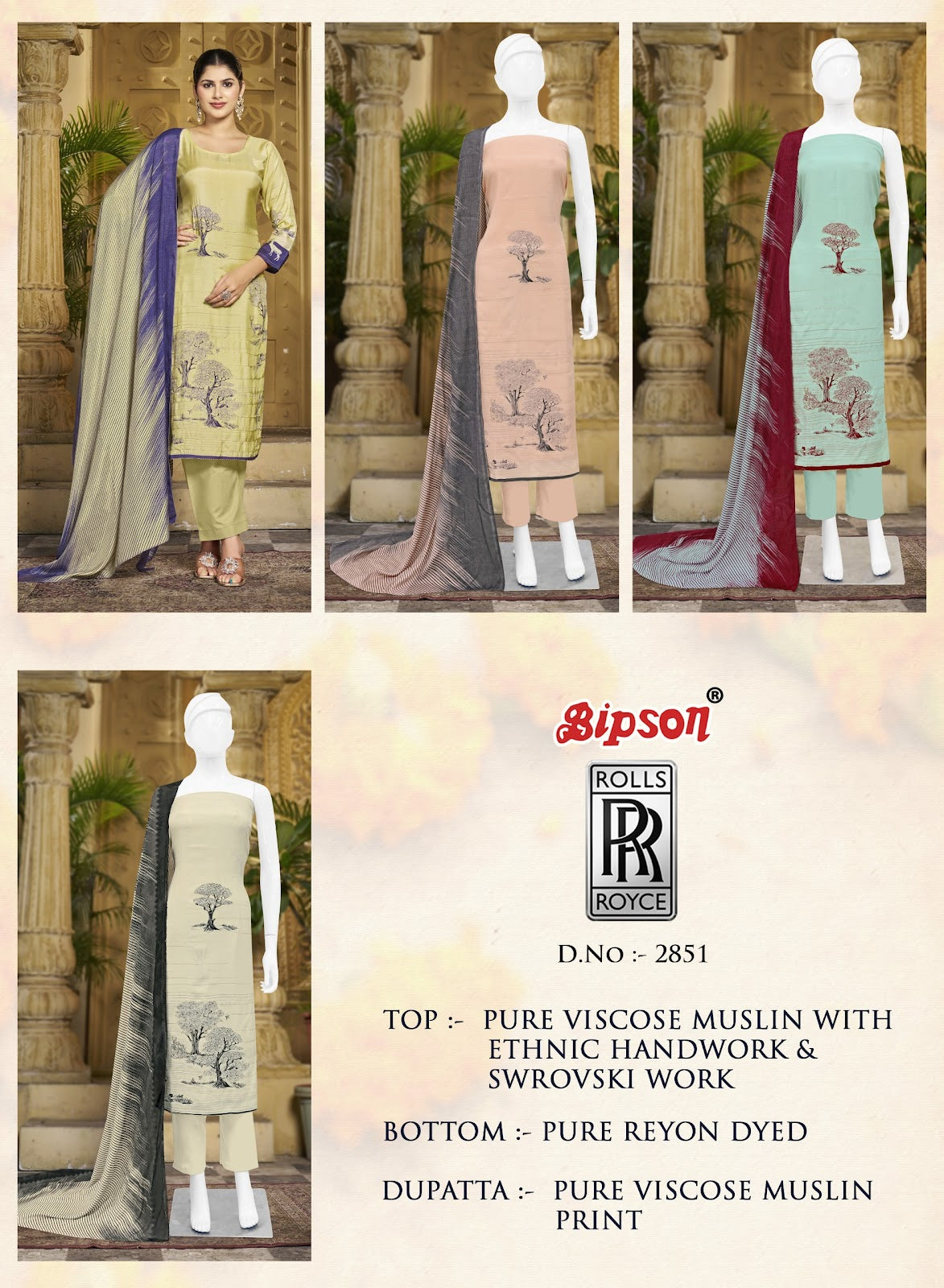 Rolls Royce 2851 Bipson Prints Viscose Muslin Pant Style Suits Exporter India