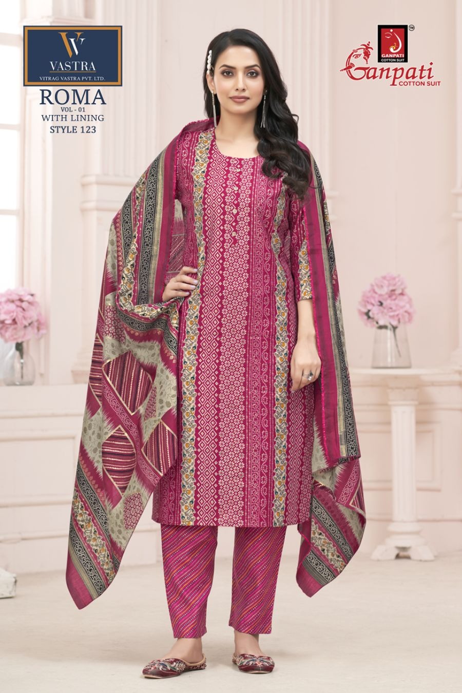 Roma Vol 1 With Linig Vastra Ganpati Cotton Silk Readymade Pant Style Suits Wholesaler India