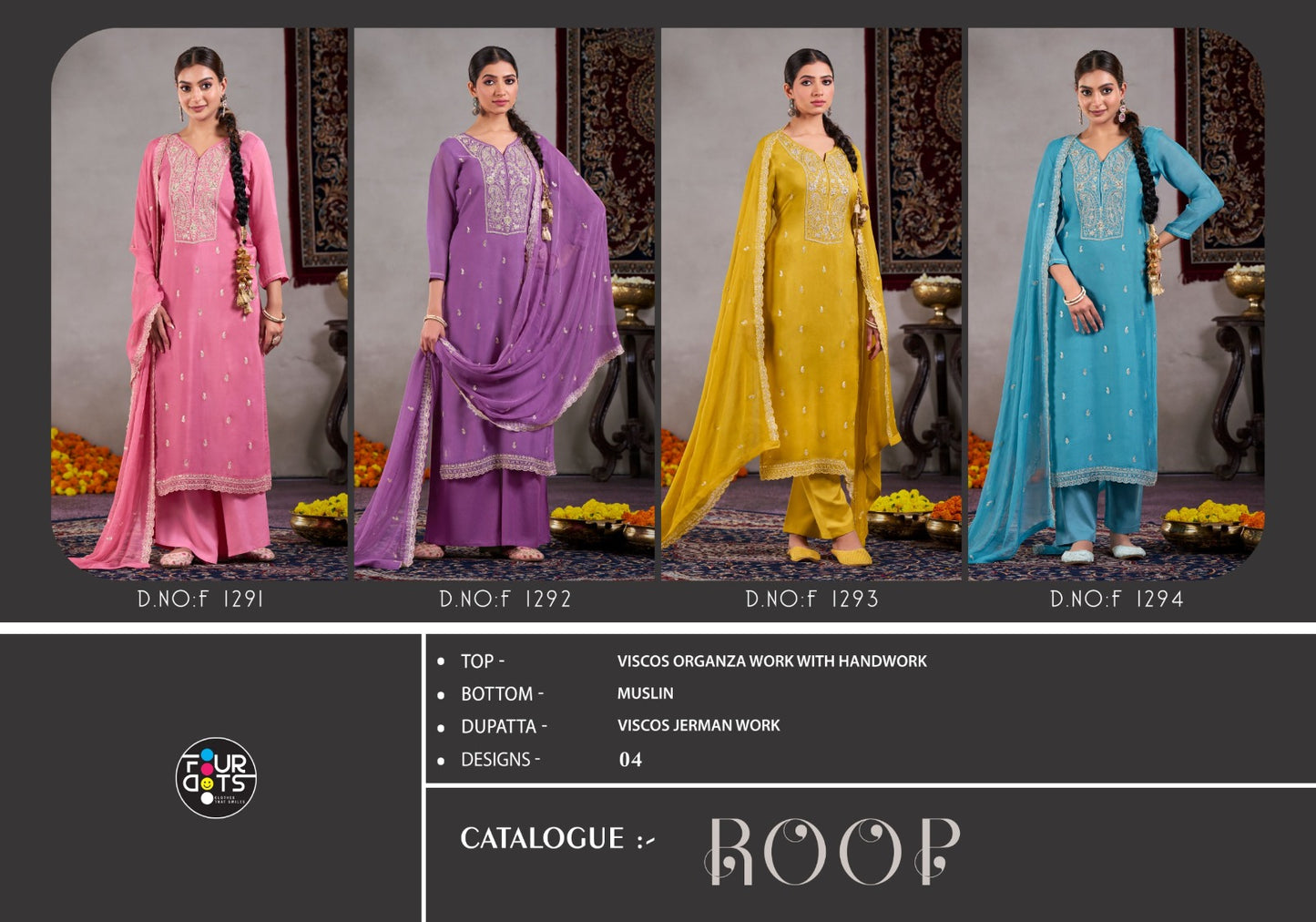 Roop Four Dots Organza Plazzo Style Suits Wholesaler