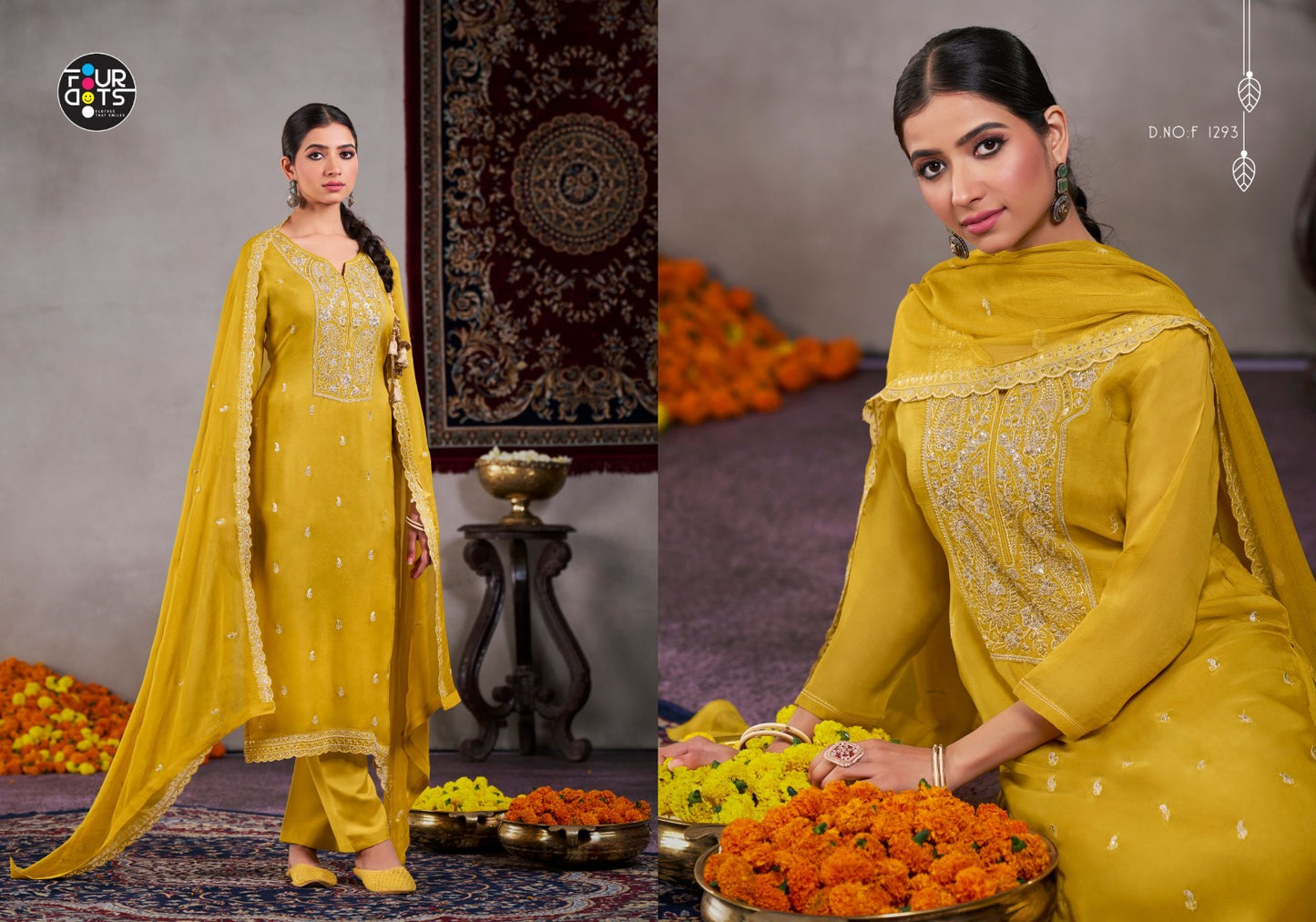Roop Four Dots Organza Plazzo Style Suits Wholesaler