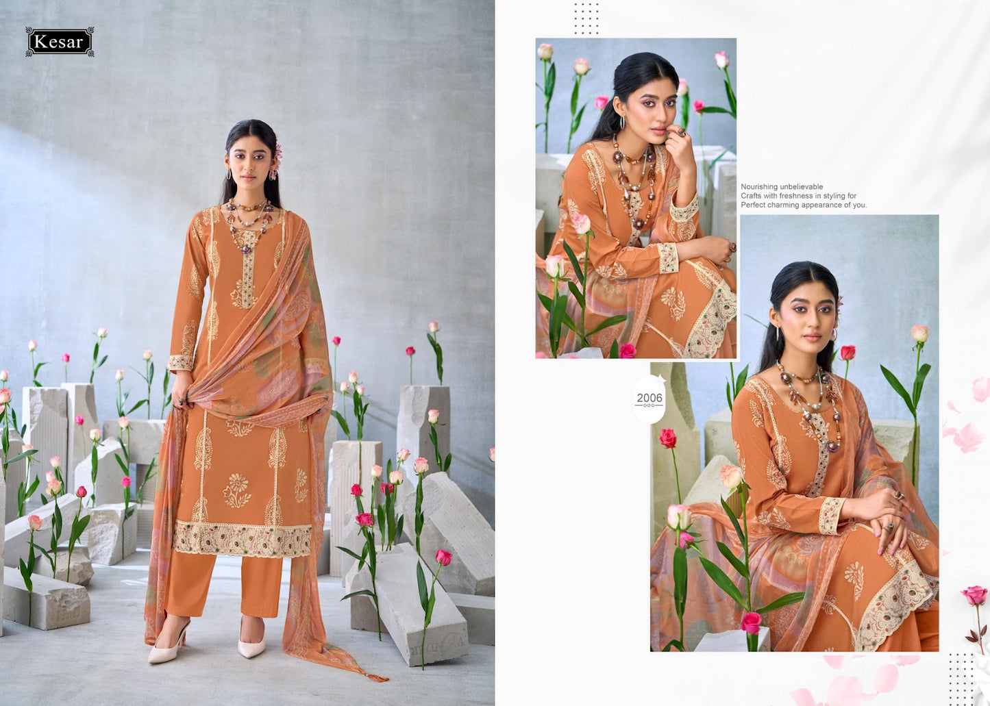 Rose Kesar Cambric Karachi Salwar Suits Wholesale
