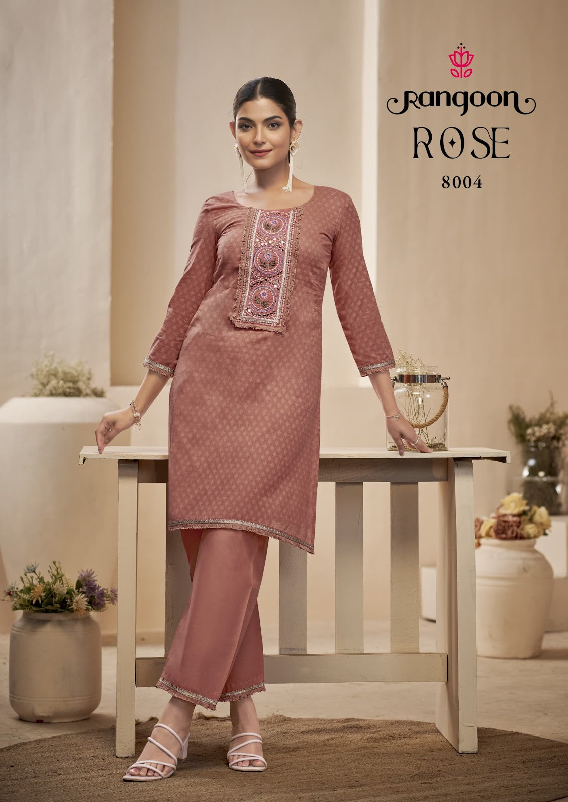 Rose Rangoon Cotton Co Ord Set Wholesale Price