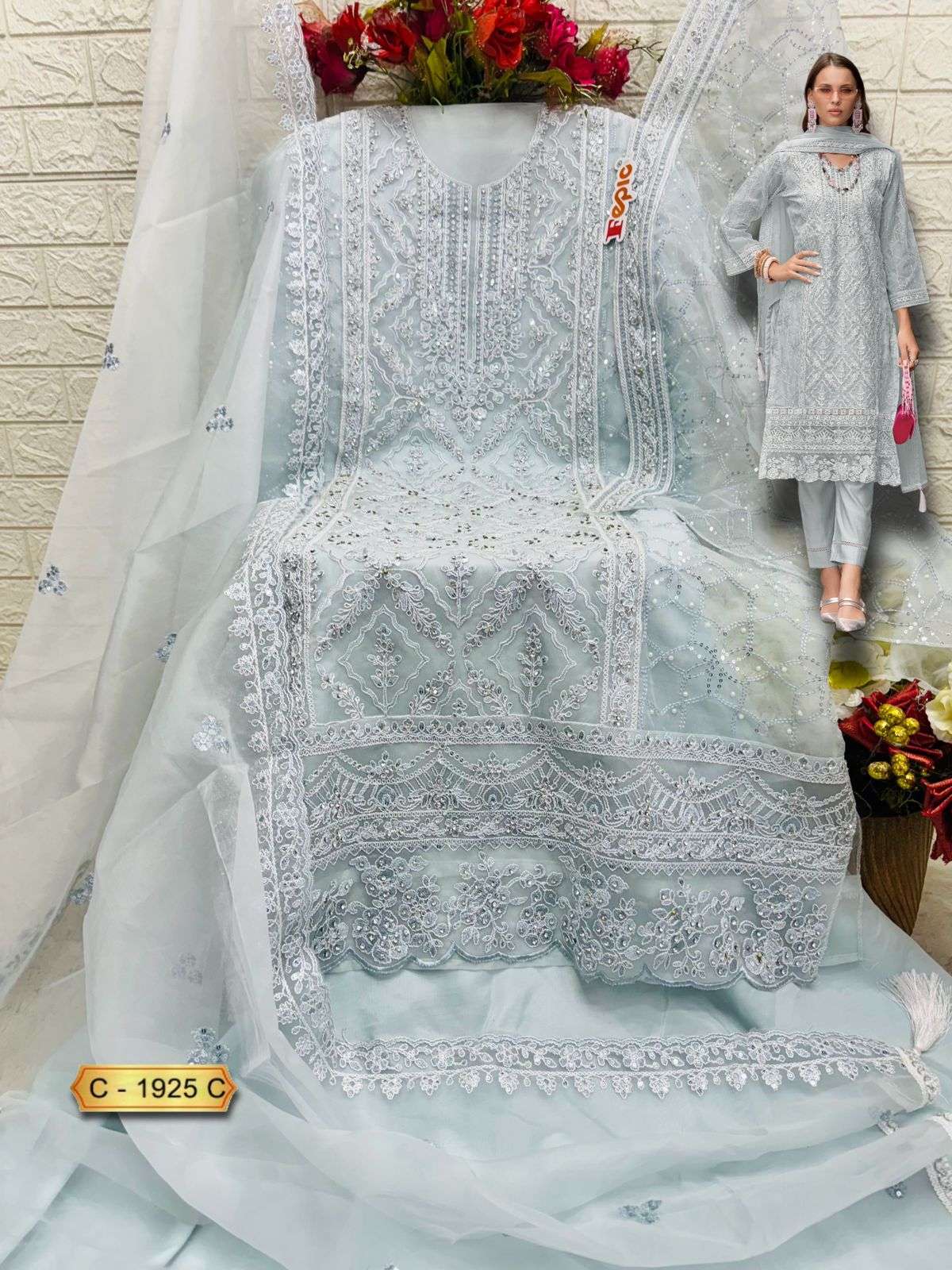 Rosemeen C 1925 Fepic Organza Pakistani Salwar Suits Wholesale Rate