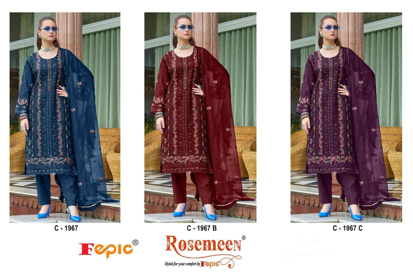 Rosemeen C 1967 Fepic Organza Pakistani Salwar Suits Supplier Gujarat