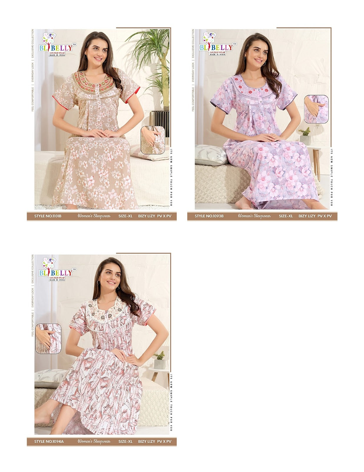 Round Neck 0807 Belly Lizzy Bizzy Night Gowns Manufacturer Gujarat